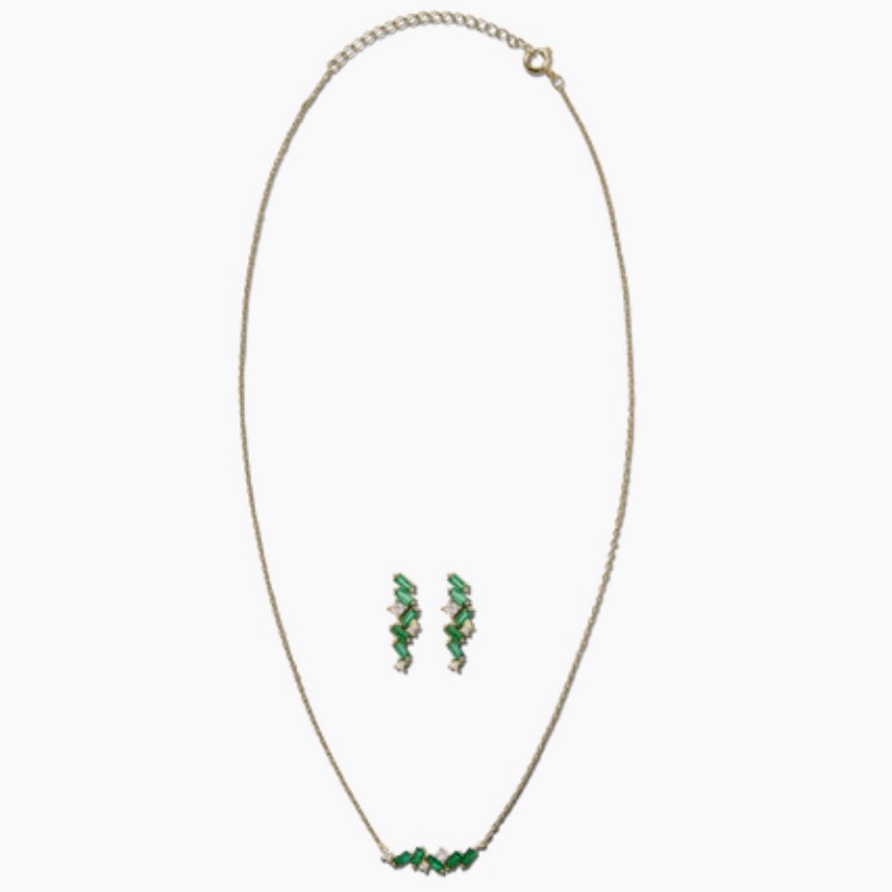 By Adina Eden Emerald Green Cz Baguette Earring & Necklace Combo Set